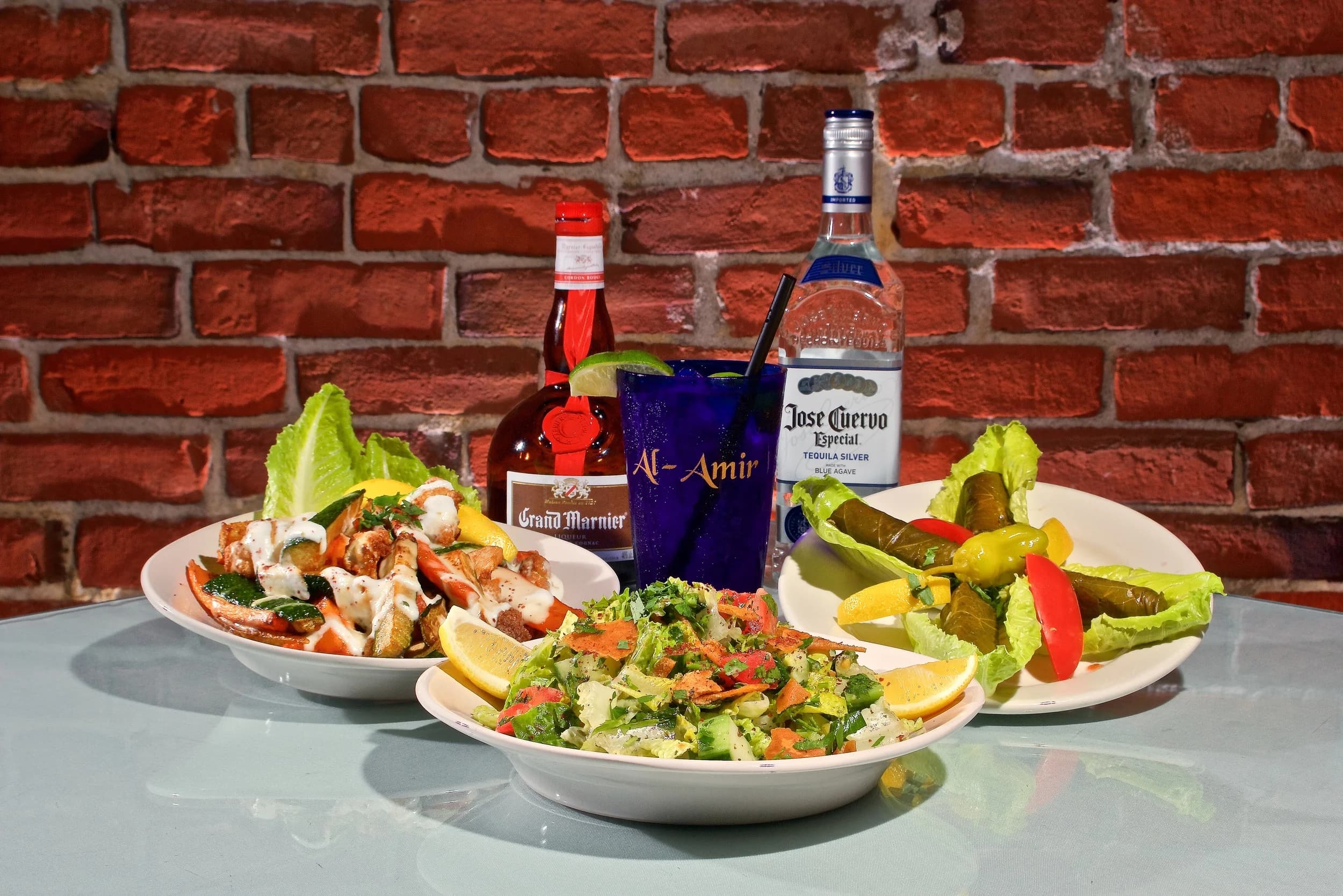 Lebanese salads, stuffed grape leaves and an Al-Amir cocktail against the restaurant's brick wall